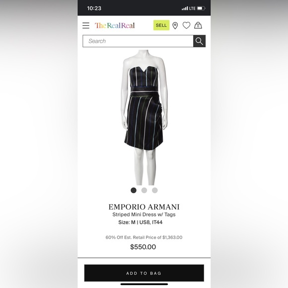 Emporio Armani Draped Metallic Striped Strapless Dress - Picture 3 of 15